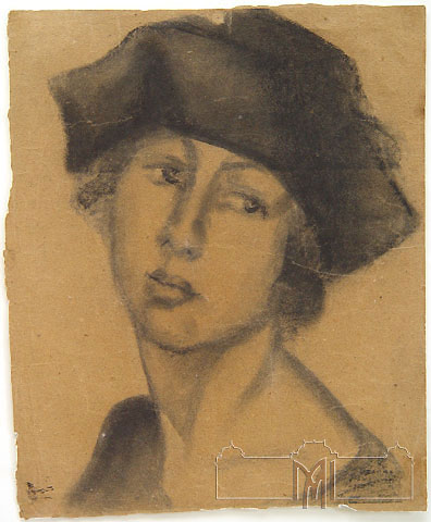 Alexandru Plamadeala (1888-1940) Girl in hat, the 1930ies, paper, charcoal, 43,6x36,0cm