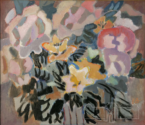 Bontea Elena, 1933, Flori, 1989, ulei, carton, 59 x 69