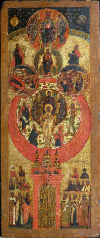 Icoană, școala Stroganov, sec. XVII. Lemn, tempera, aurire, 22,6 x 10 cm