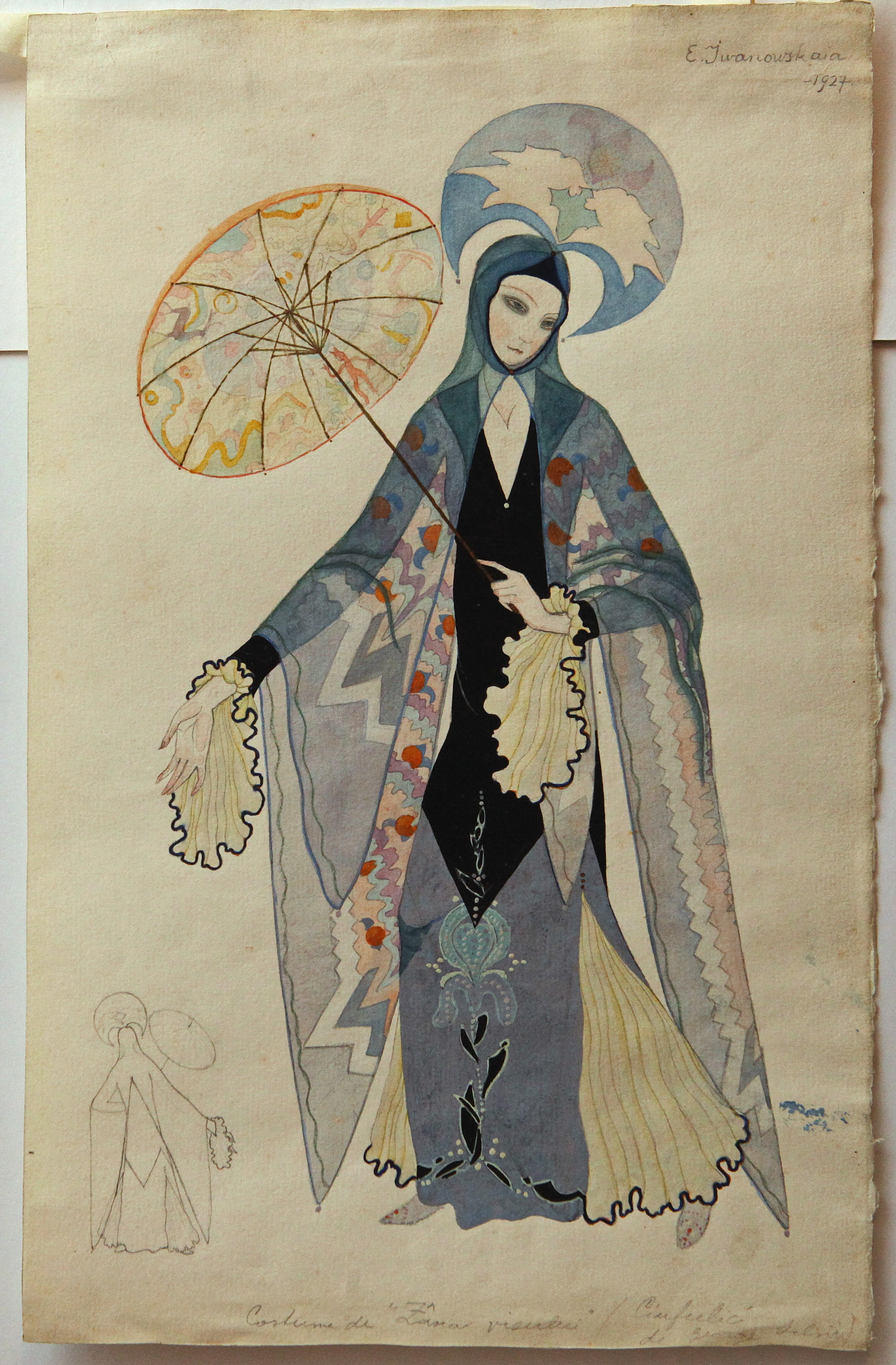 Elizabeth Ivanovsky (1910-2006).  Zâna visului, Schiţă de costum, 1927, hârtie, tuş, creion grafit, acuarelă, 35 X 22