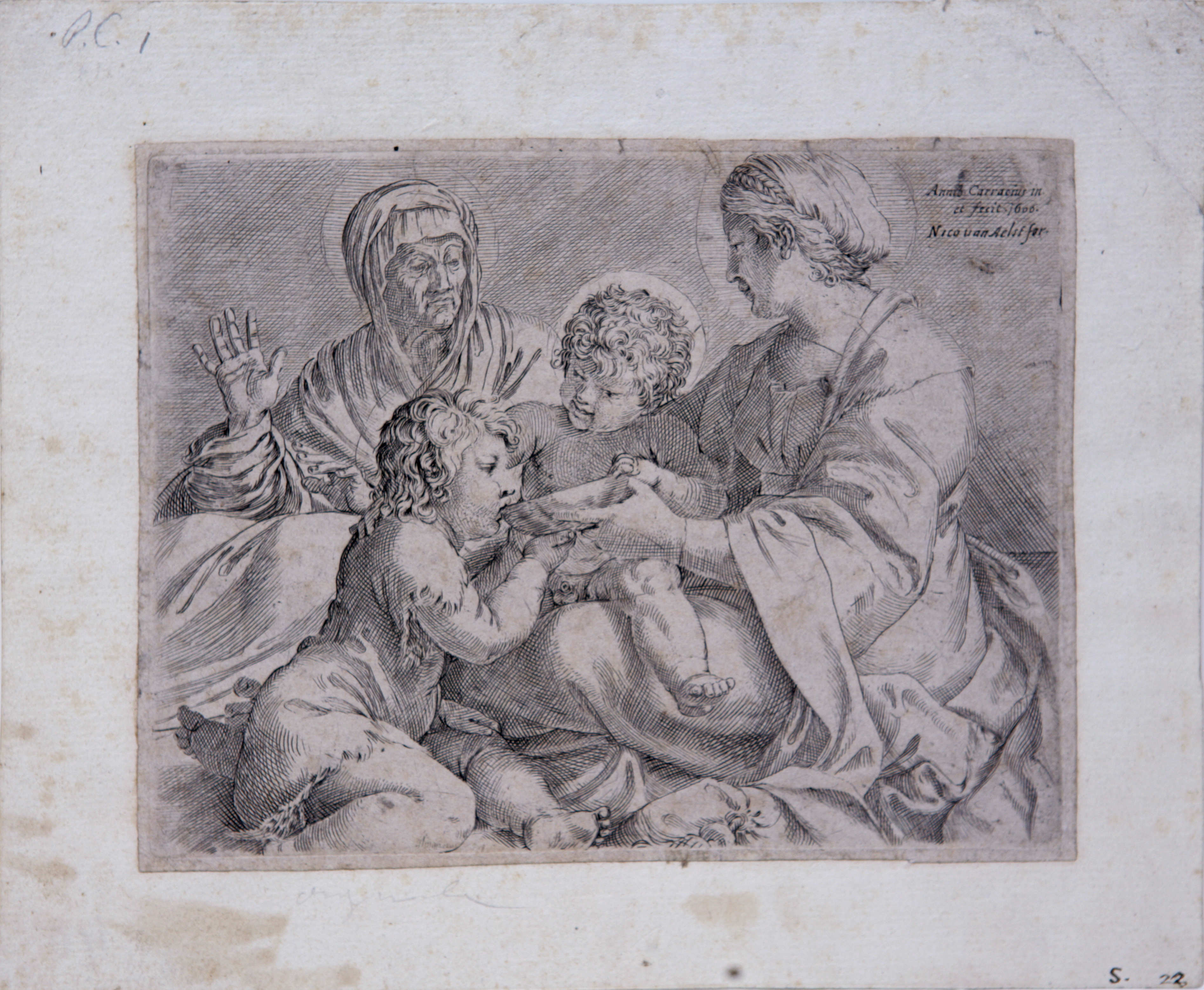 Carracci Hannibal,  (1560-1609), Italia, „Madona cu Pruncul, Elisabeta şi Ioan” Acvaforte, hârtie