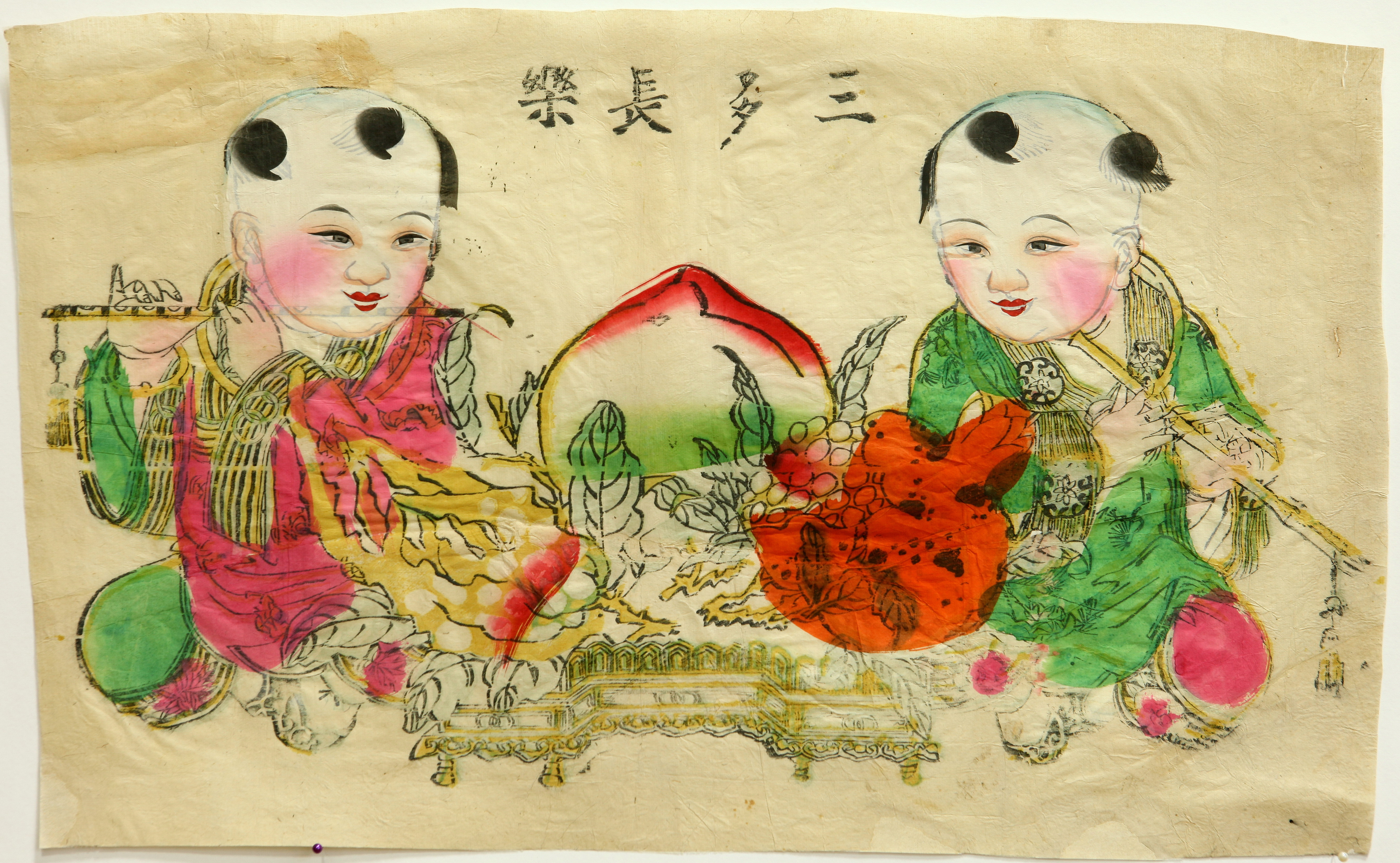 Anonim, sec. XIX, China  Gemeni (Spiritele bogăției)  xilogravură, vopsele de apă, hârtie
