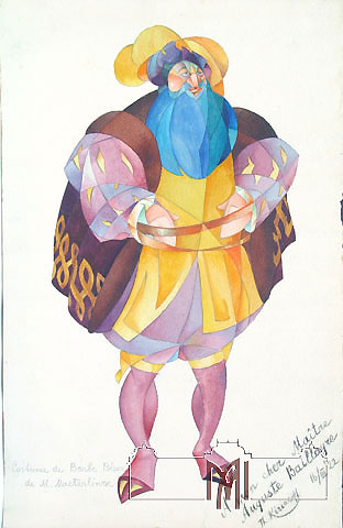 Teodor Kiriakoff (1901-1958) Schiţă de costum la spectacolul „Barbă Albastră” de Maeterlinck, 1922, hârtie, acuarelă, creion grafit, 51,2x32,8cm