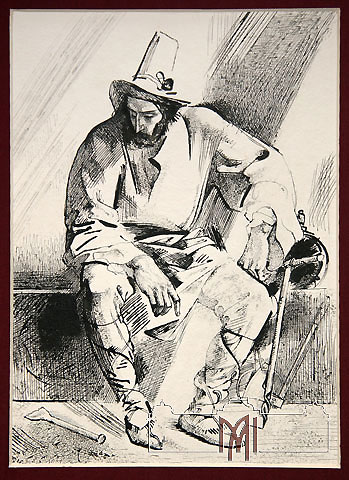 Bogdesco (1923-2010) Manole. Ilustraţie la balada „Meşterul Manole” de V. Alecsandri, 1986, hârtie, tuş, peniţă, 32,1x22,3cm