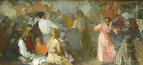 Rusu-Ciobanu Valentina, 1920, Invitaţie la joc,  1957, ulei, pânză,150 x 240