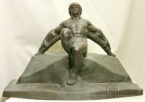 Ion Jalea (1887-1983) Compoziţie sculpturală „Arcaşul odihnind”, bronz, turnare, 42x63x30 cm