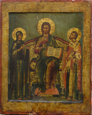 „Dumnezeu Atotţiitorul”, școala de la Iaroslavl, sec. XVII. Lemn, tempera, 48,3 x 38,5 cm