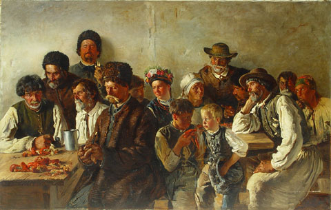 V. E Makovskii. (1846-1920). În cârciumă, 1882. Ulei, pânză, 123 x 194 cm.