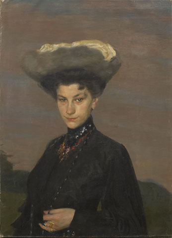 B. M. Kustodiev (1878-1927). Portretul Iuliei Proşinskaia. Ulei, pânză, 88 x 64,5 cm