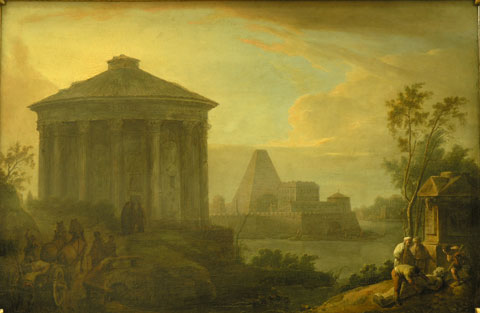 V. Fisher (1929-1810), Germania. Peisaj antic. Roma, 1792. Ulei, lemn, 43,8 x 61,2 cm