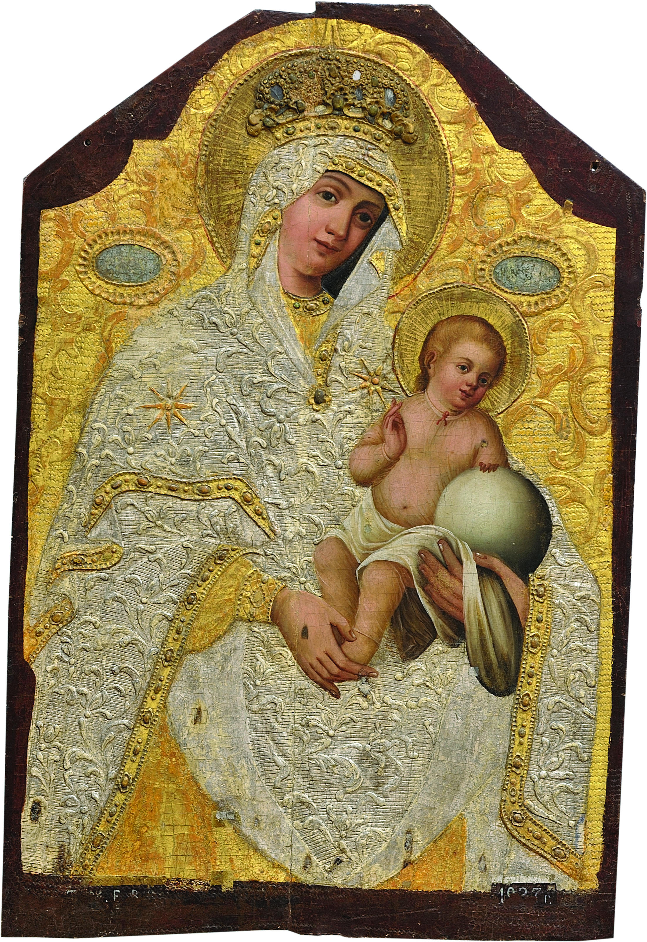 Zugrav Ioan Iavorschi, Maica Domnului cu Pruncul, 1827, temperă pe lemn, aurire, argintare, 99,5x66